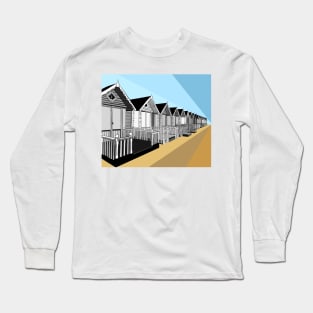 Mersea Island, Essex, Beach Huts, Black and White Long Sleeve T-Shirt